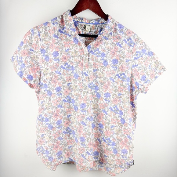 L.L. Bean Tops - L.L. Bean Womens Multicolor Floral Short Sleeve Button Shirt Blouse Outdoor Sz L